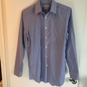 Perry Ellis Men's Blue Checkered Dress Shirt Size Medium 15.5. 34/35 Slim Fit